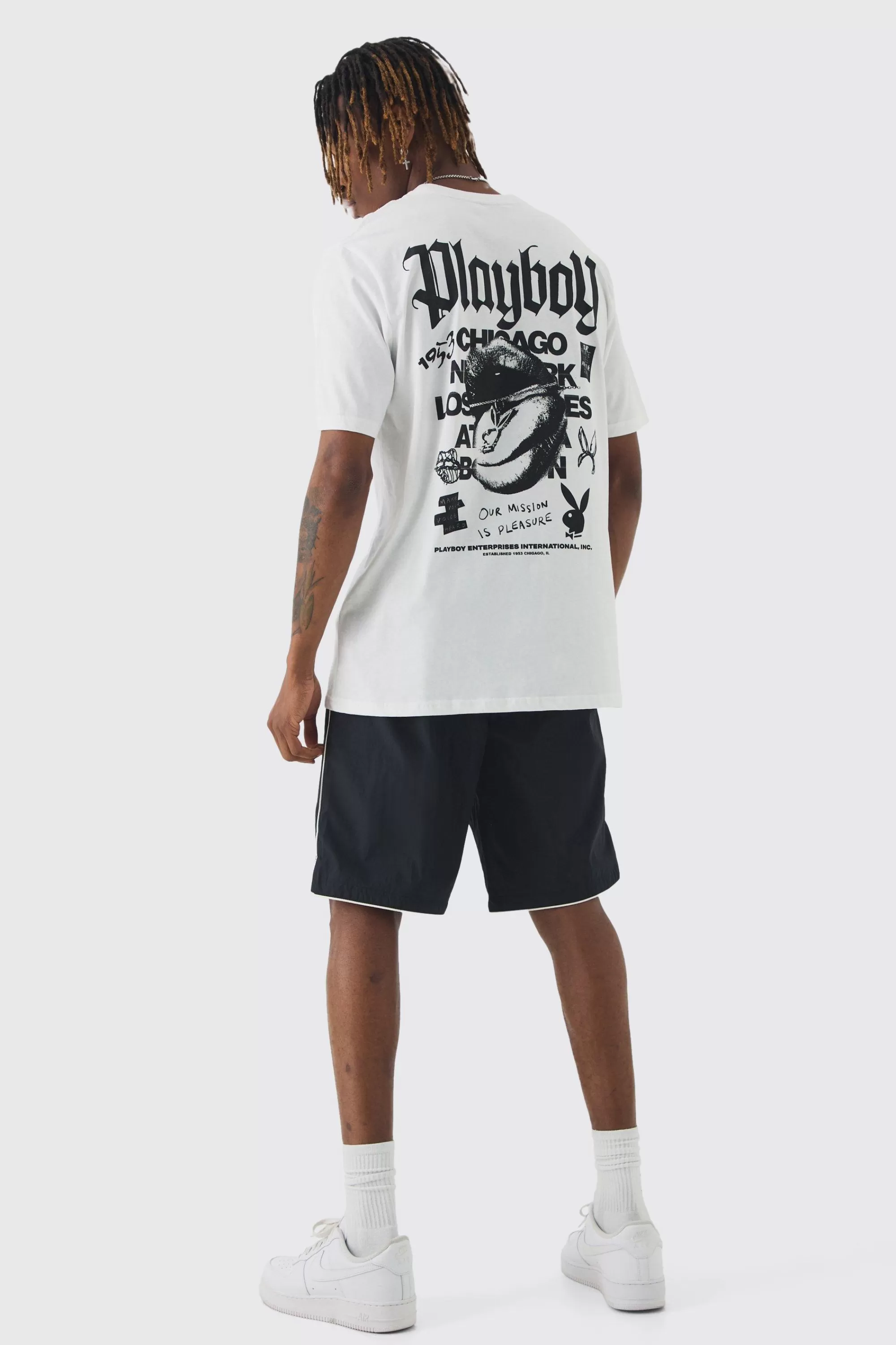 boohooMAN Tall Playboy Back Printed Licensed T-shirt In | UK white Cheap