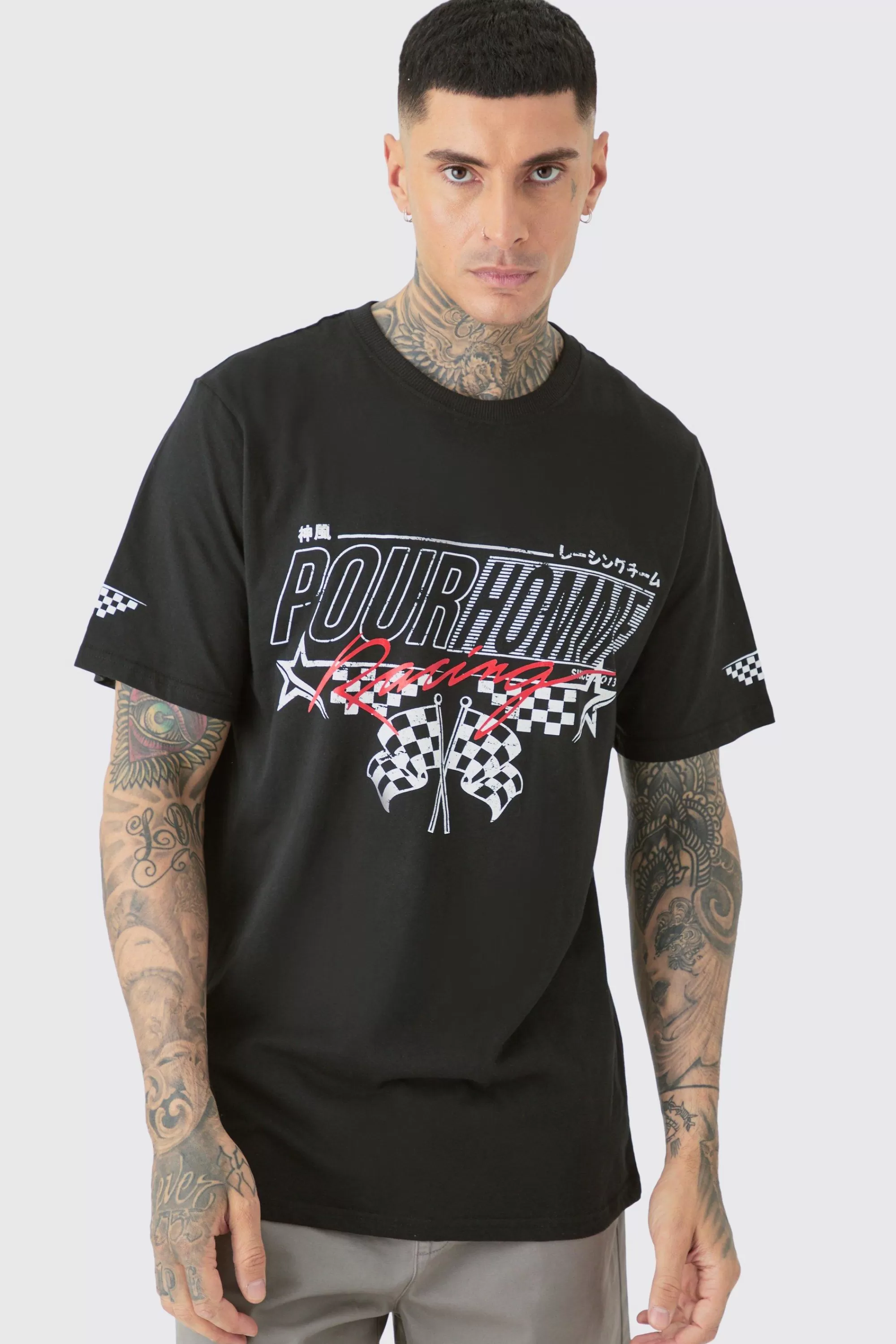 boohooMAN Tall Pour Homme Racing Print T-shirt | UK black Hot