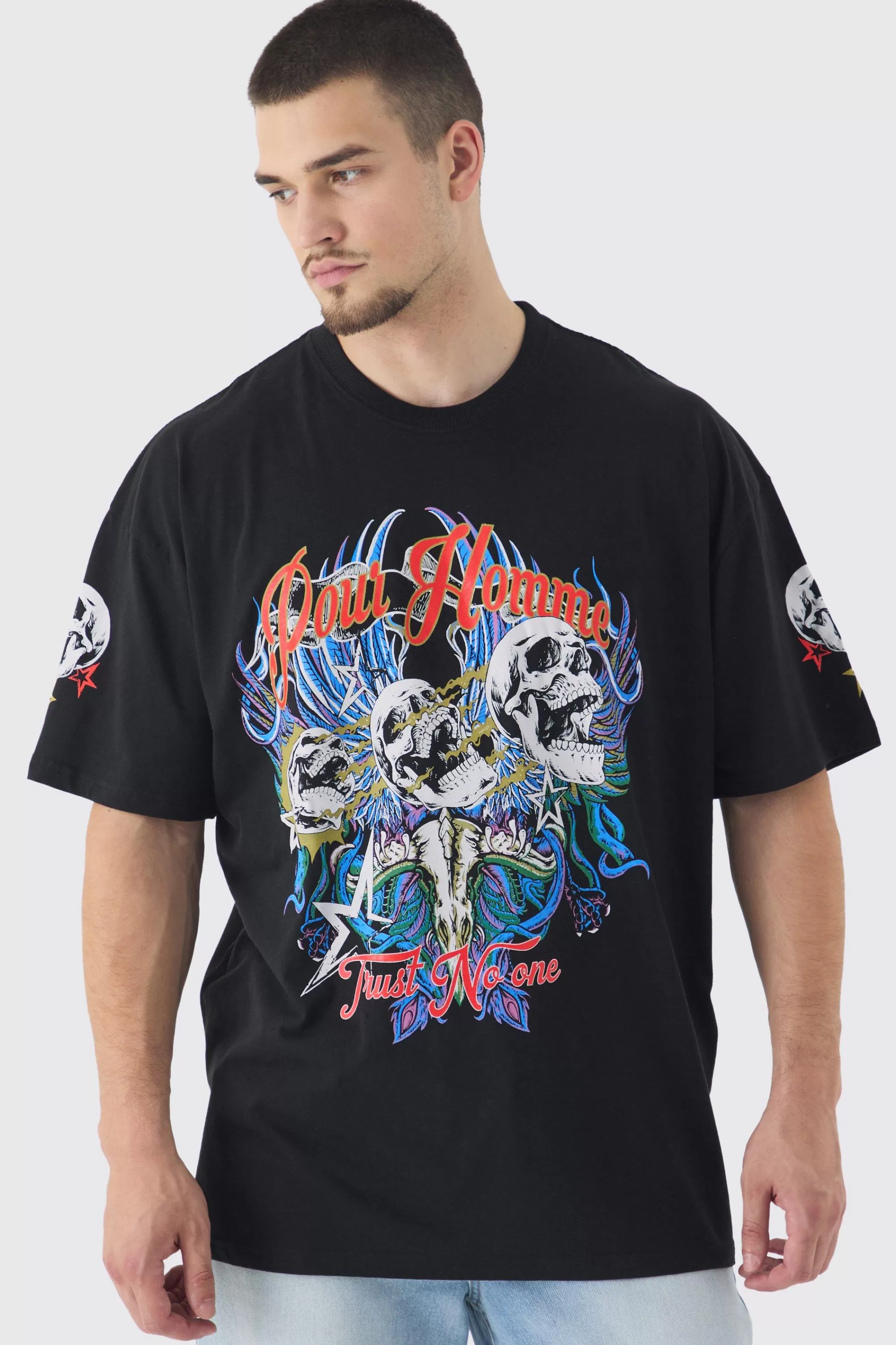 boohooMAN Tall Pour Homme Skull Print Oversized T-shirt In | UK black Cheap