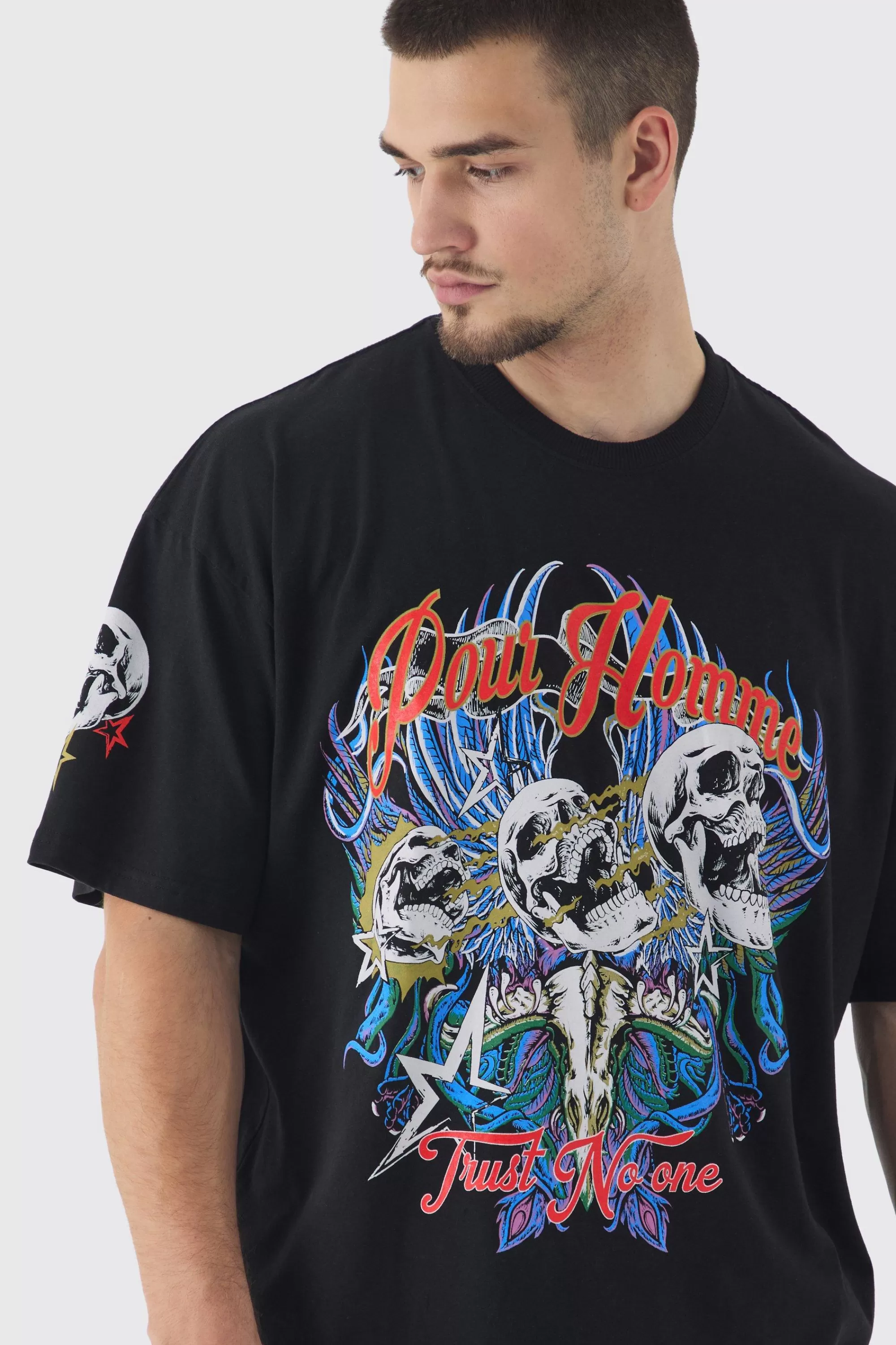boohooMAN Tall Pour Homme Skull Print Oversized T-shirt In | UK black Cheap