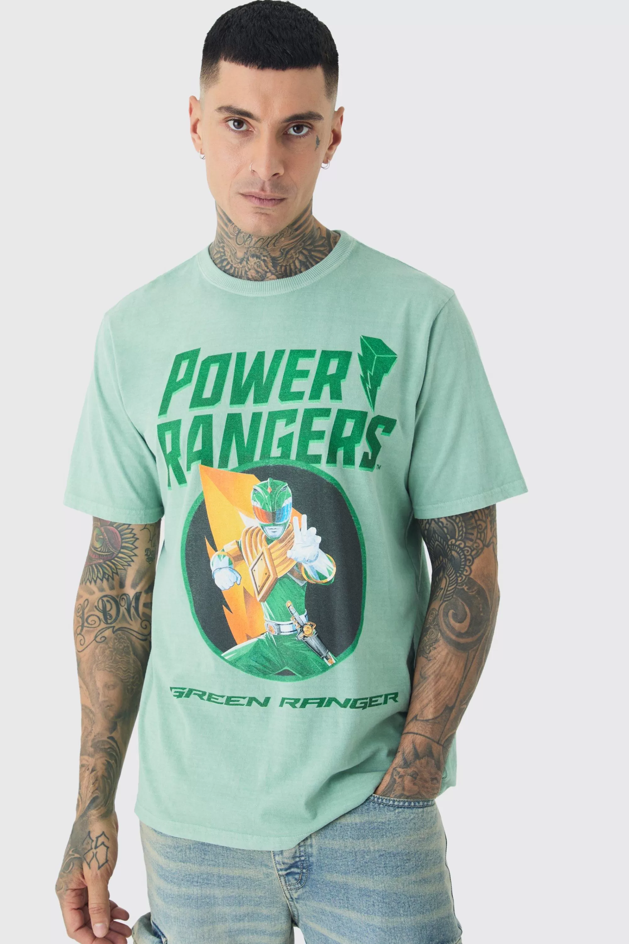 boohooMAN Tall Power Ranger License Print T-shirt In | UK green Shop