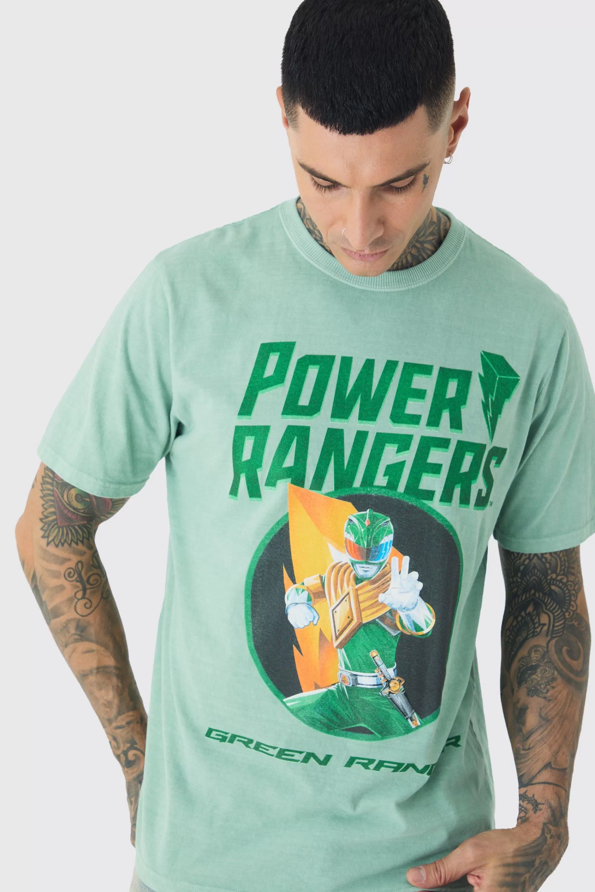 boohooMAN Tall Power Ranger License Print T-shirt In | UK green Shop