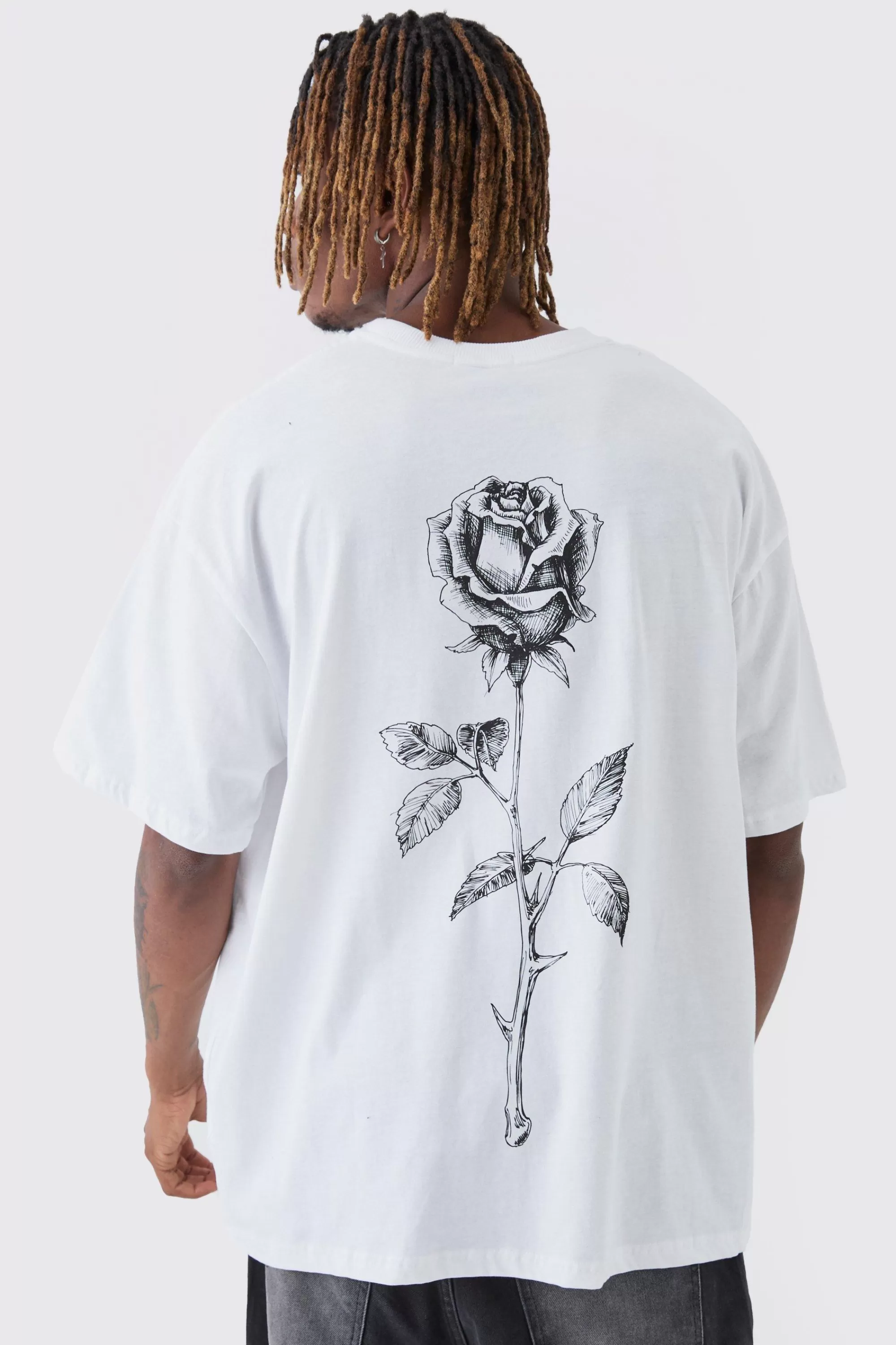 boohooMAN Tall Rose Back Printed Oversized T-Shirt | UK white Online