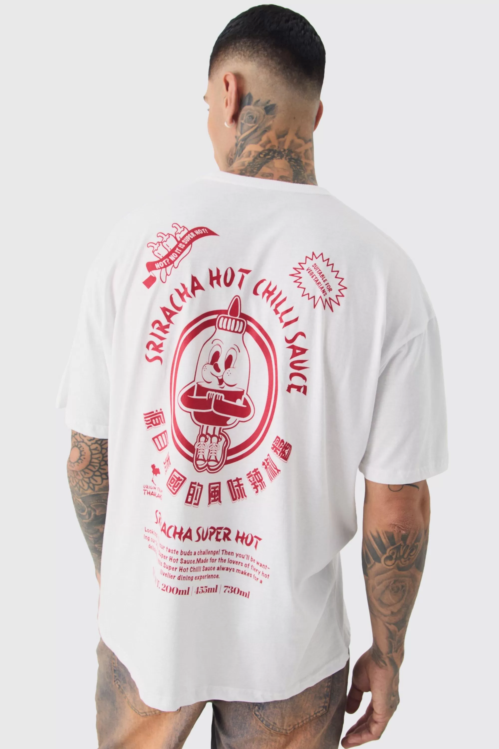 boohooMAN Tall Siracha Hot Chilli License Back Print T-shirt In | UK white Store
