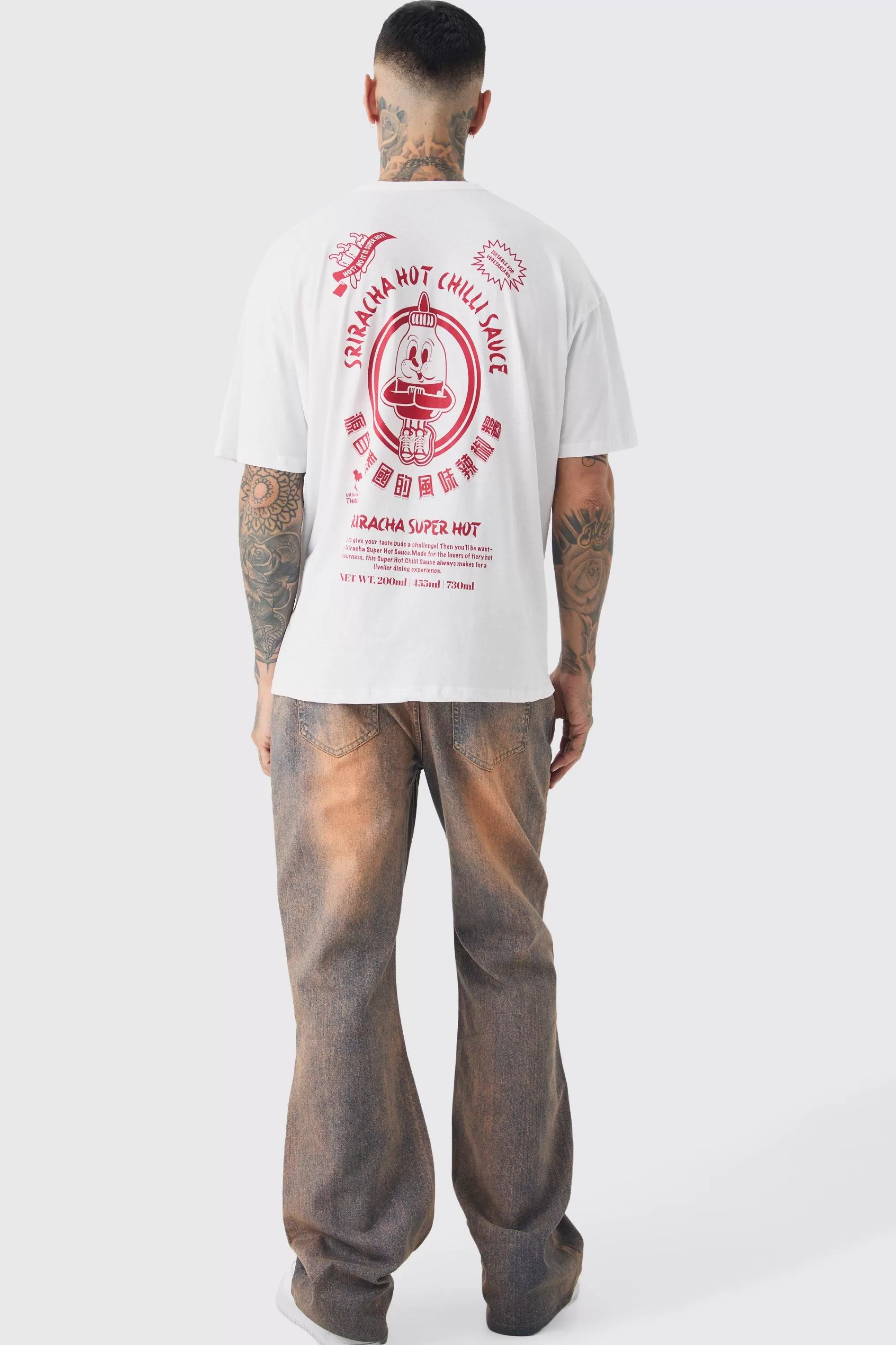 boohooMAN Tall Siracha Hot Chilli License Back Print T-shirt In | UK white Store