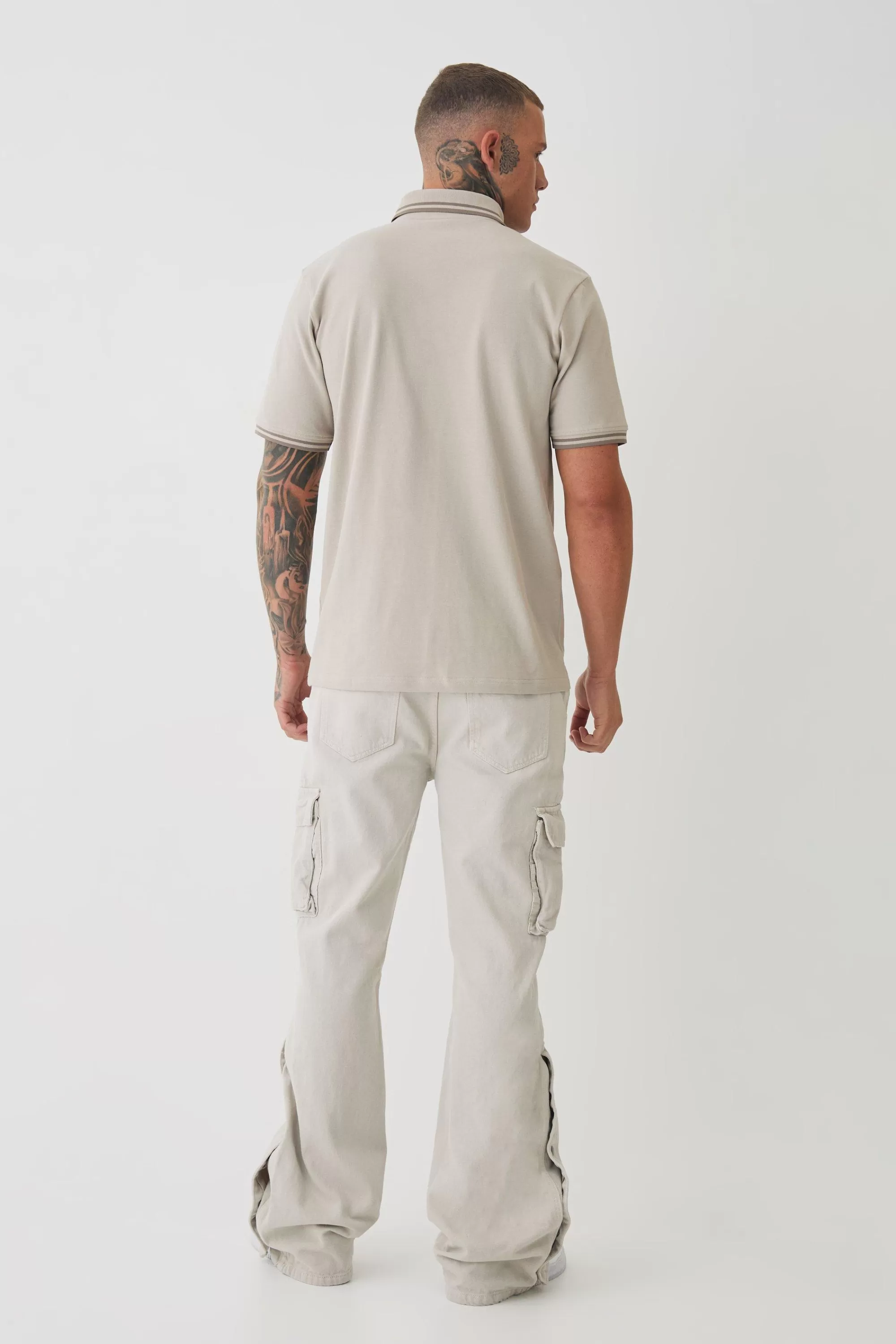 boohooMAN Tall Slim Tipped Pique Polo In | UK stone Cheap