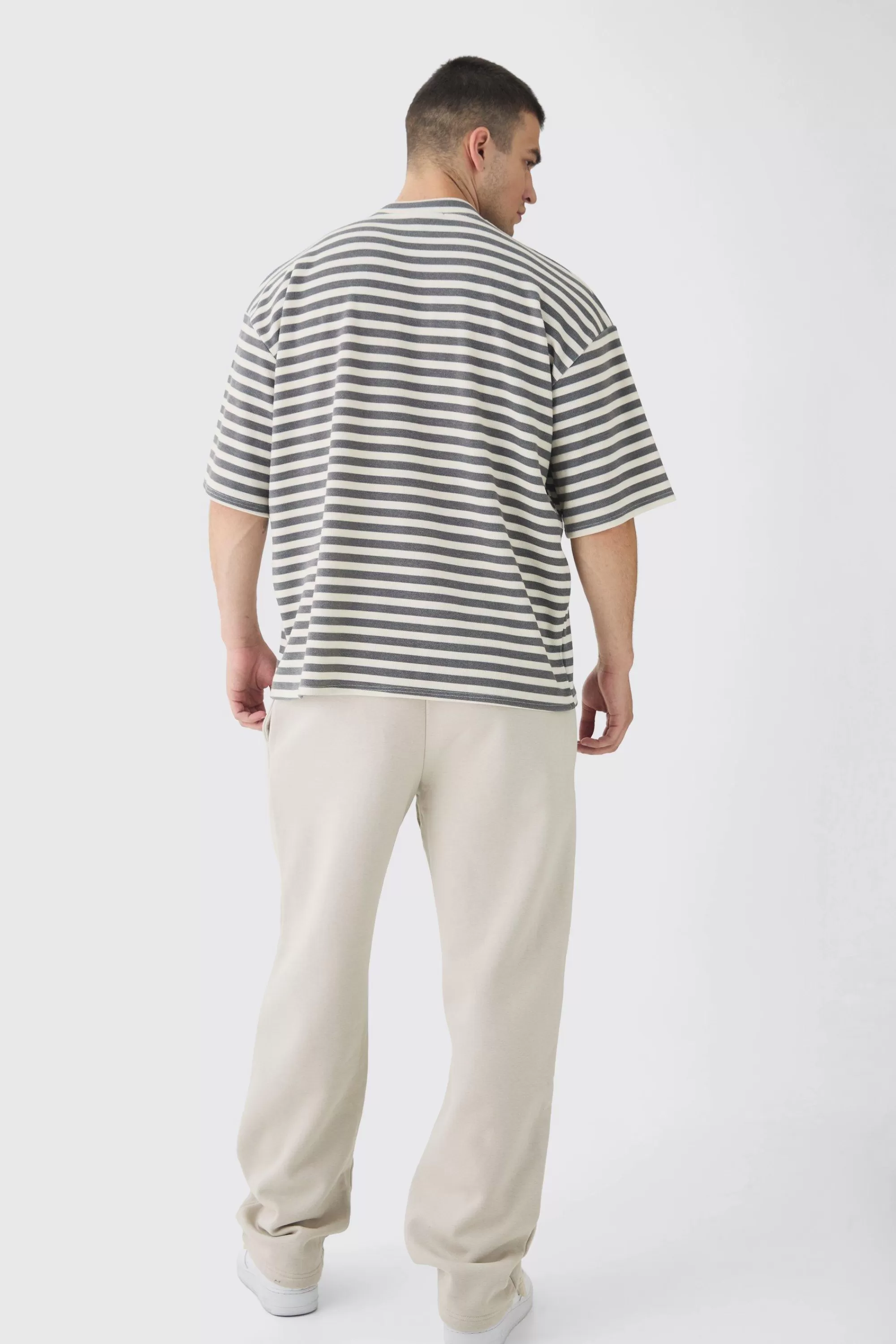 boohooMAN Tall Stripe Compact Rib Boxy Oversized T-Shirt | UK white Fashion