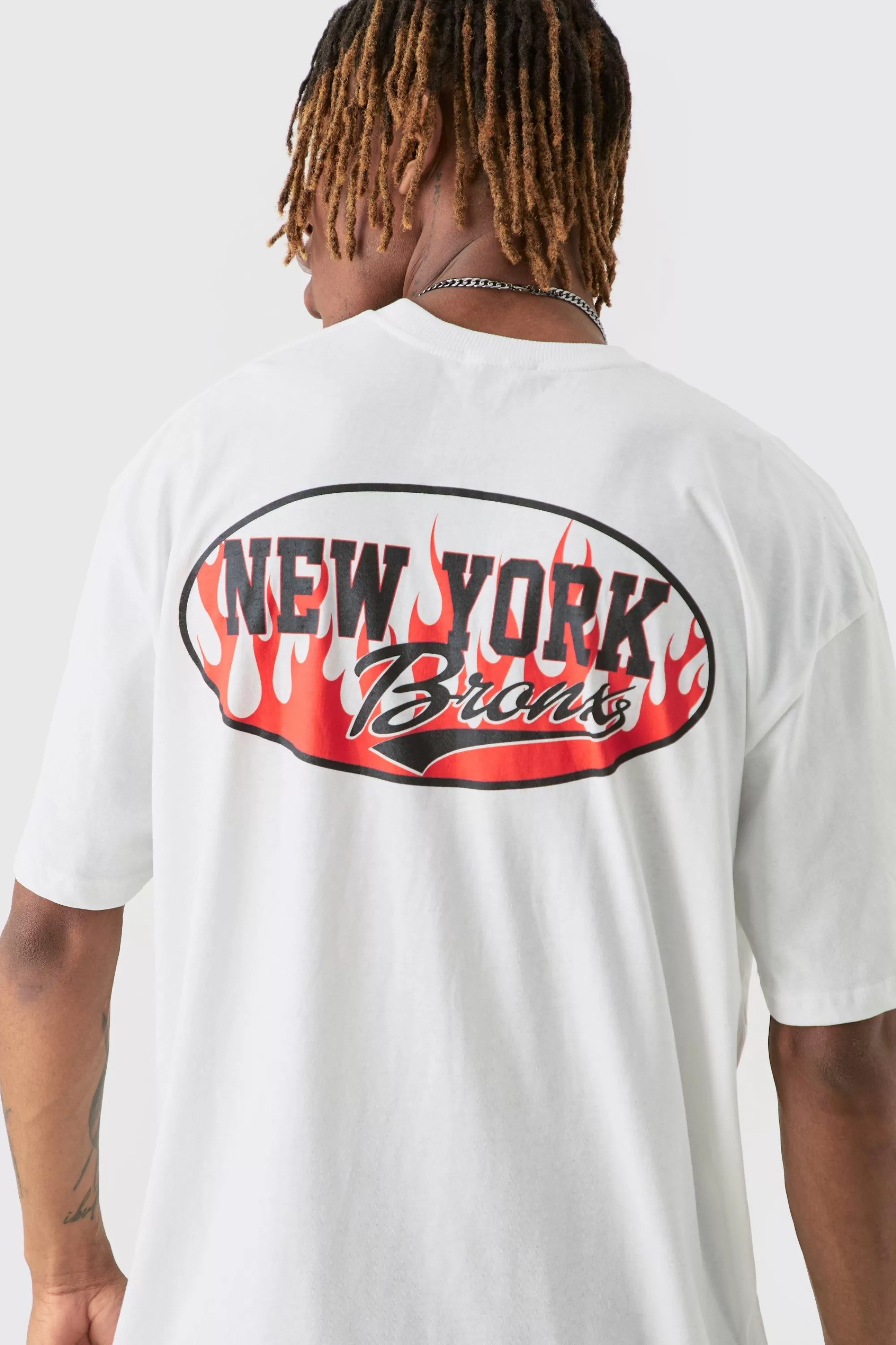 boohooMAN Tall Varsity Badge Back Print T-shirt In | UK white Best Sale