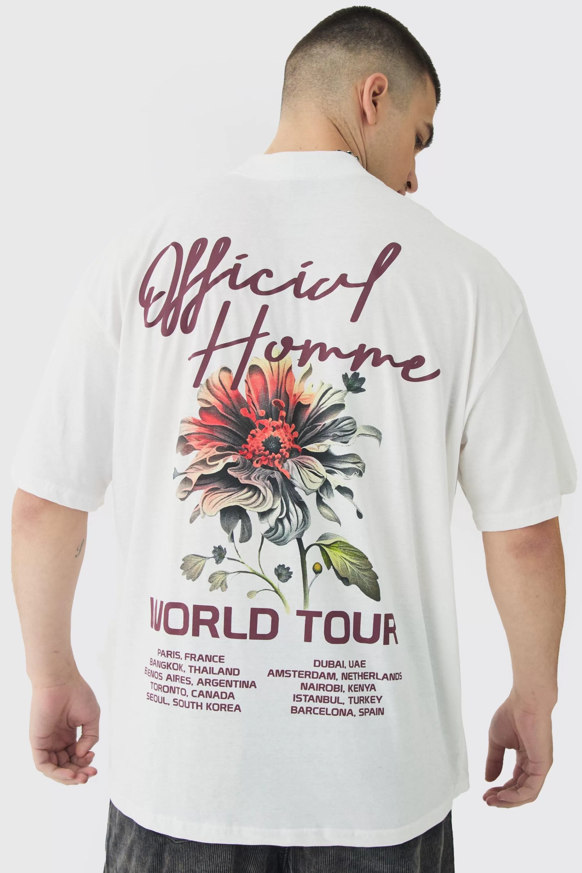 boohooMAN Tall World Tour Extended Neck Oversized T-Shirt | UK white Clearance