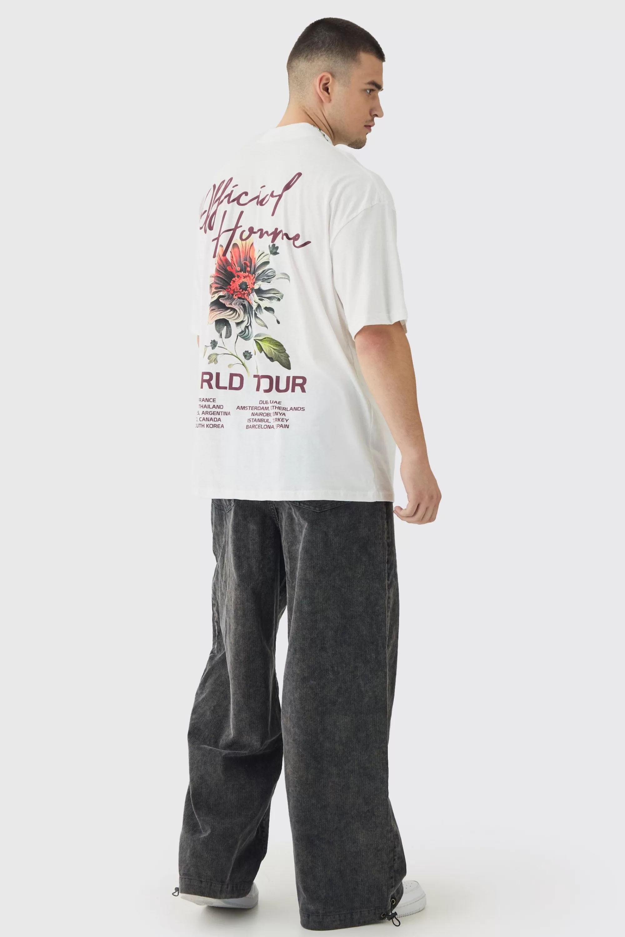 boohooMAN Tall World Tour Extended Neck Oversized T-Shirt | UK white Clearance