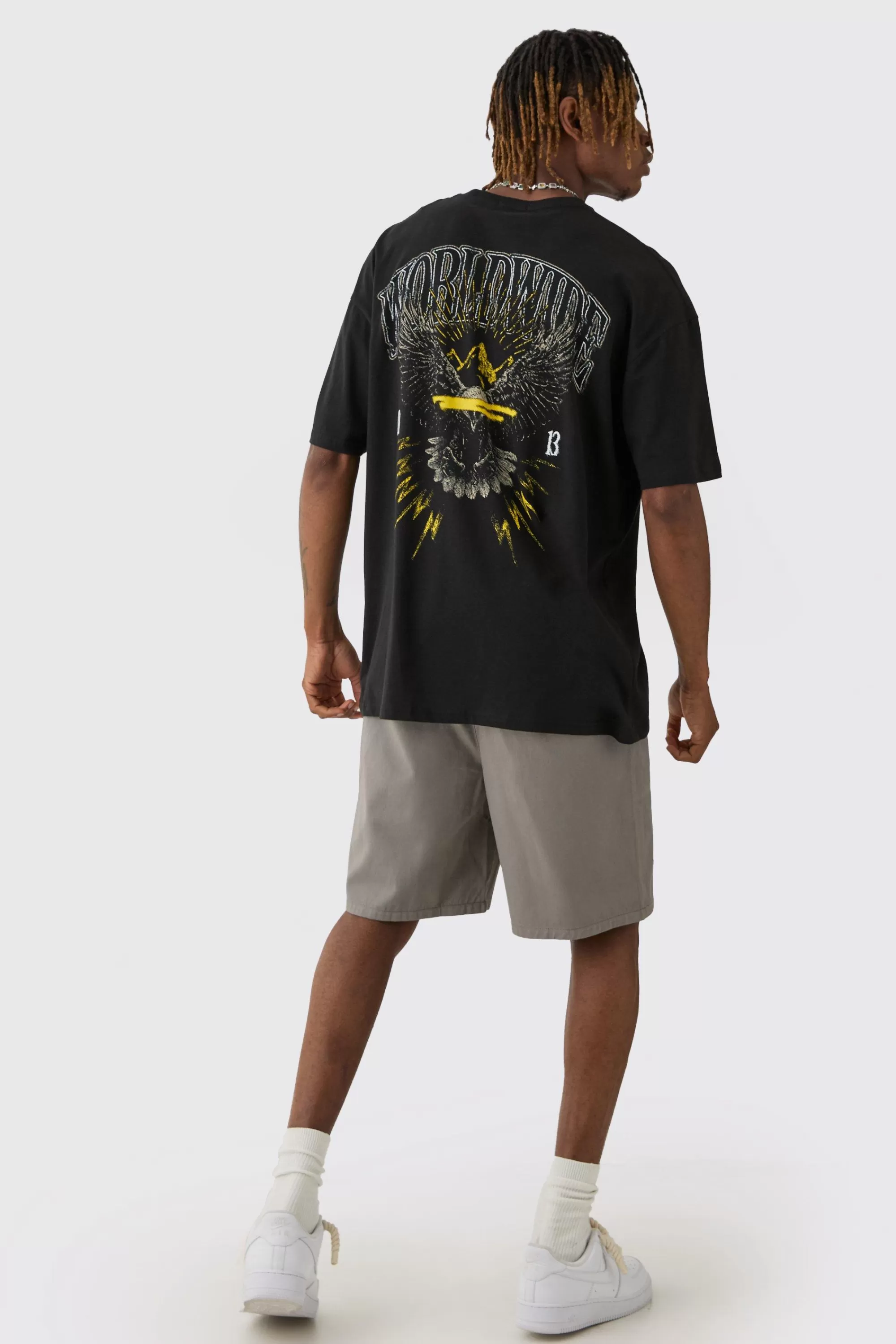 boohooMAN Tall Worldwide Eagle Back Print T-Shirt | UK black Store