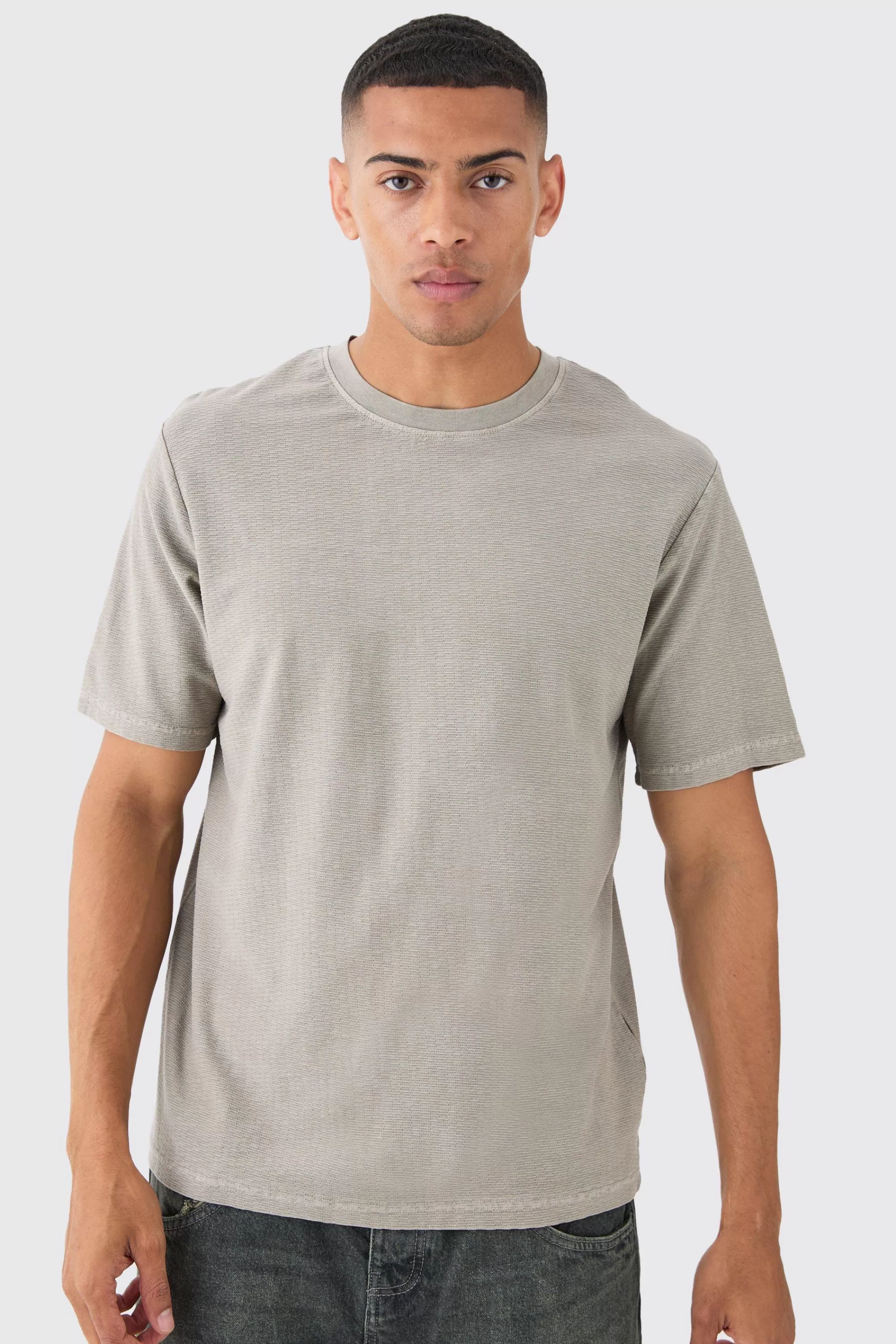 boohooMAN Textured Washed T-shirt | UK taupe Cheap