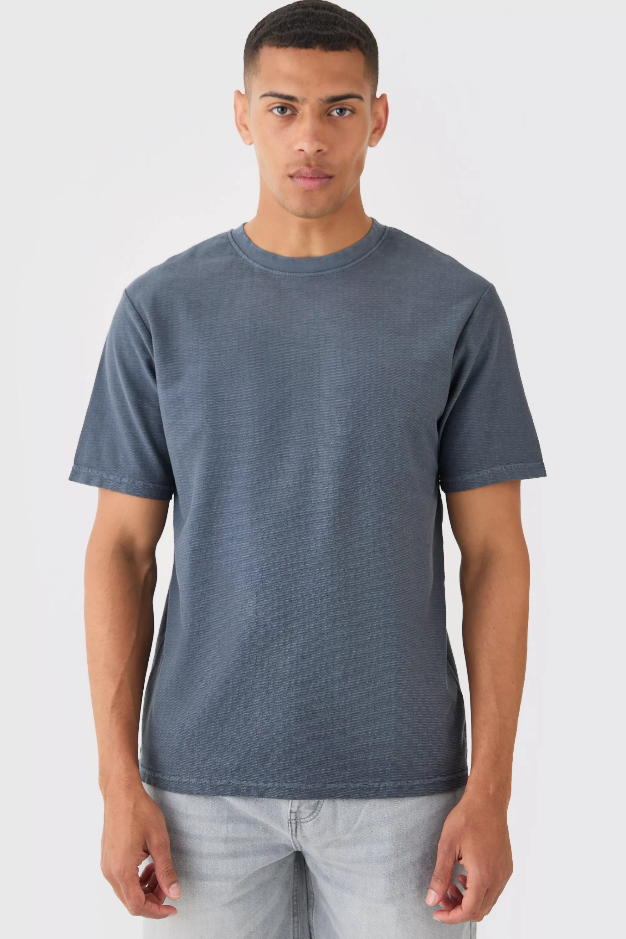 boohooMAN Textured Washed T-shirt | UK charcoal Clearance