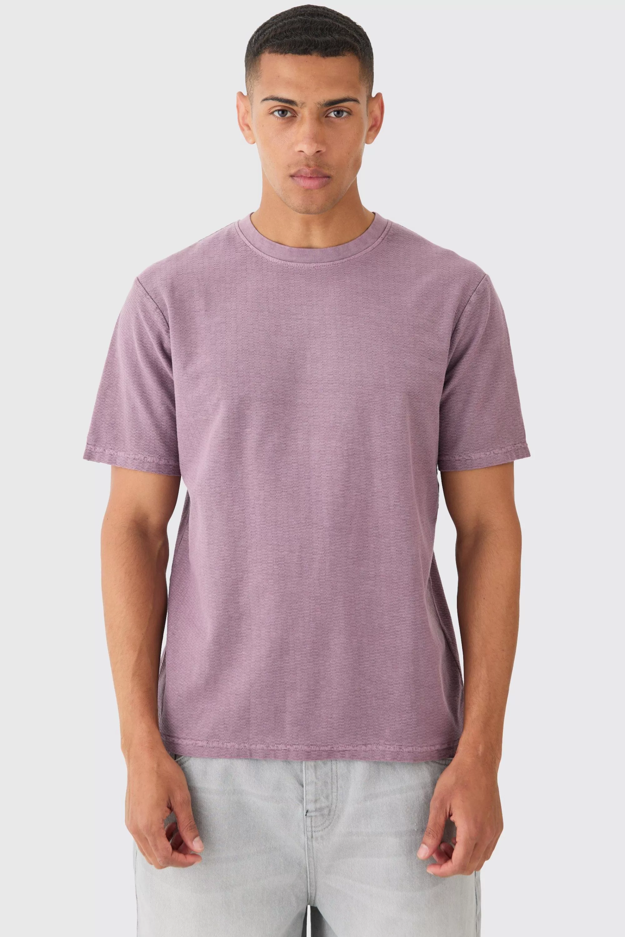 boohooMAN Textured Washed T-shirt | UK mauve Clearance