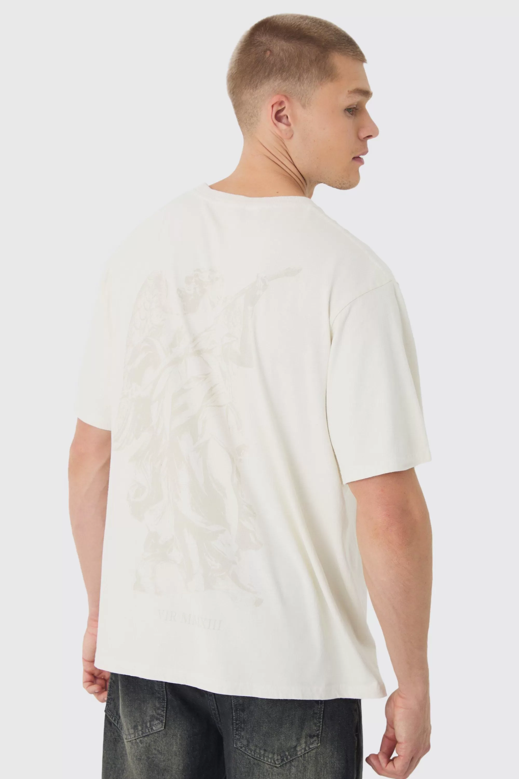 boohooMAN Tonal Renaissance Back Print Washed T-Shirt | UK ecru Discount