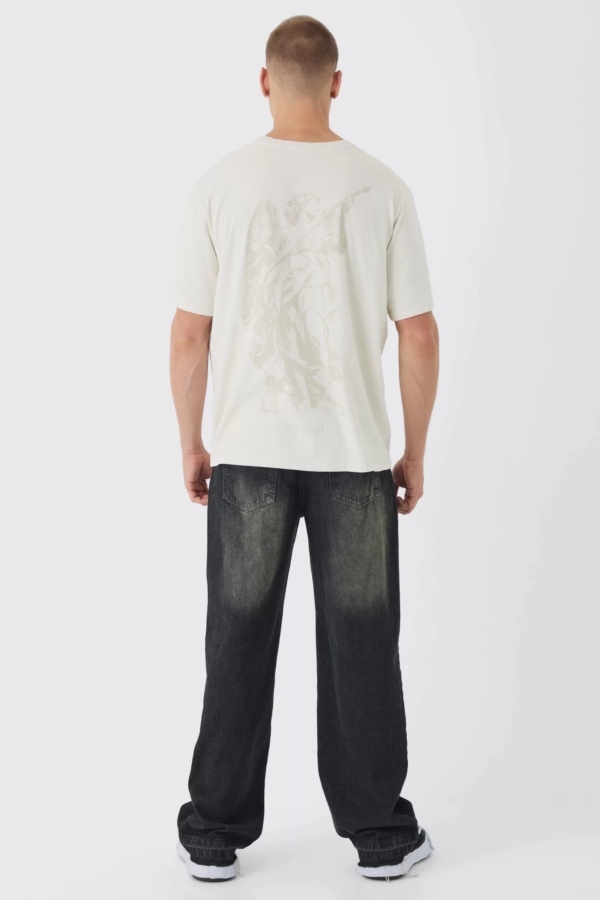 boohooMAN Tonal Renaissance Back Print Washed T-Shirt | UK ecru Discount