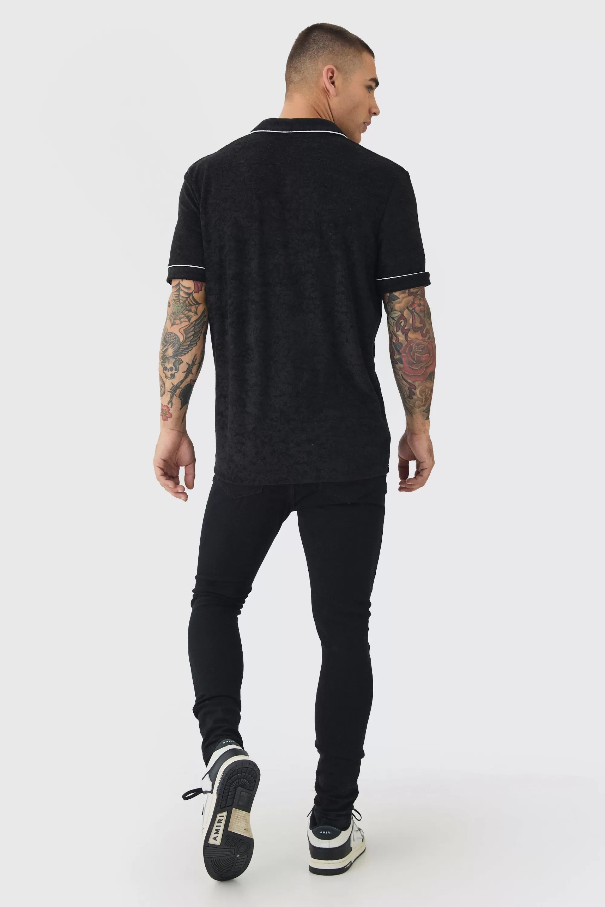 boohooMAN Towelling Polo With Piping & Metal Tab | UK black Sale