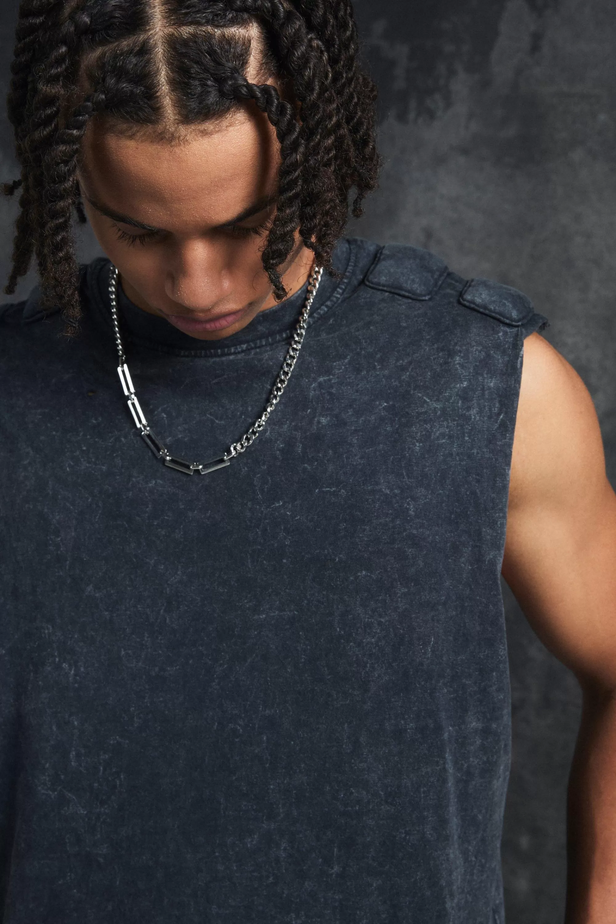 boohooMAN Trippie Redd Baby Fit Heavy Washed Padded Tank | UK black New