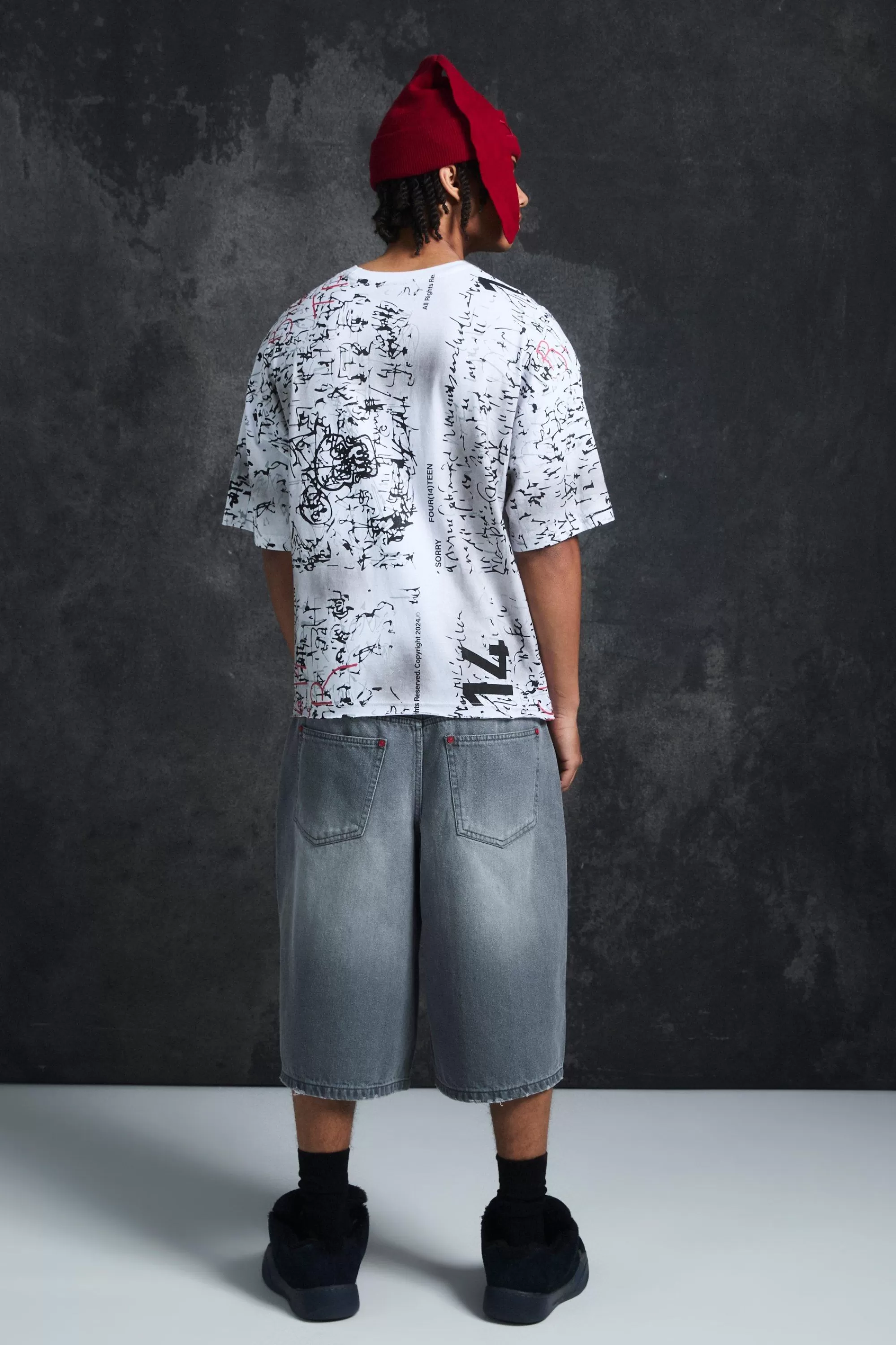 boohooMAN Trippie Redd Oversized Boxy Heavy Washed All Over Print T-shirt | UK white Outlet