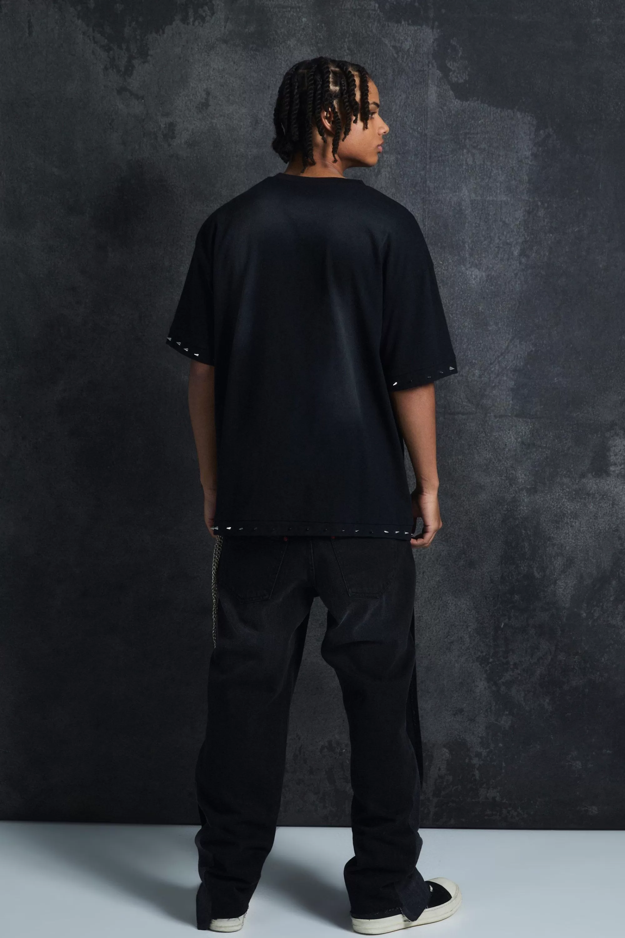 boohooMAN Trippie Redd Oversized Boxy Washed Heavy Weight Ring Detail T-Shirt | UK black Sale