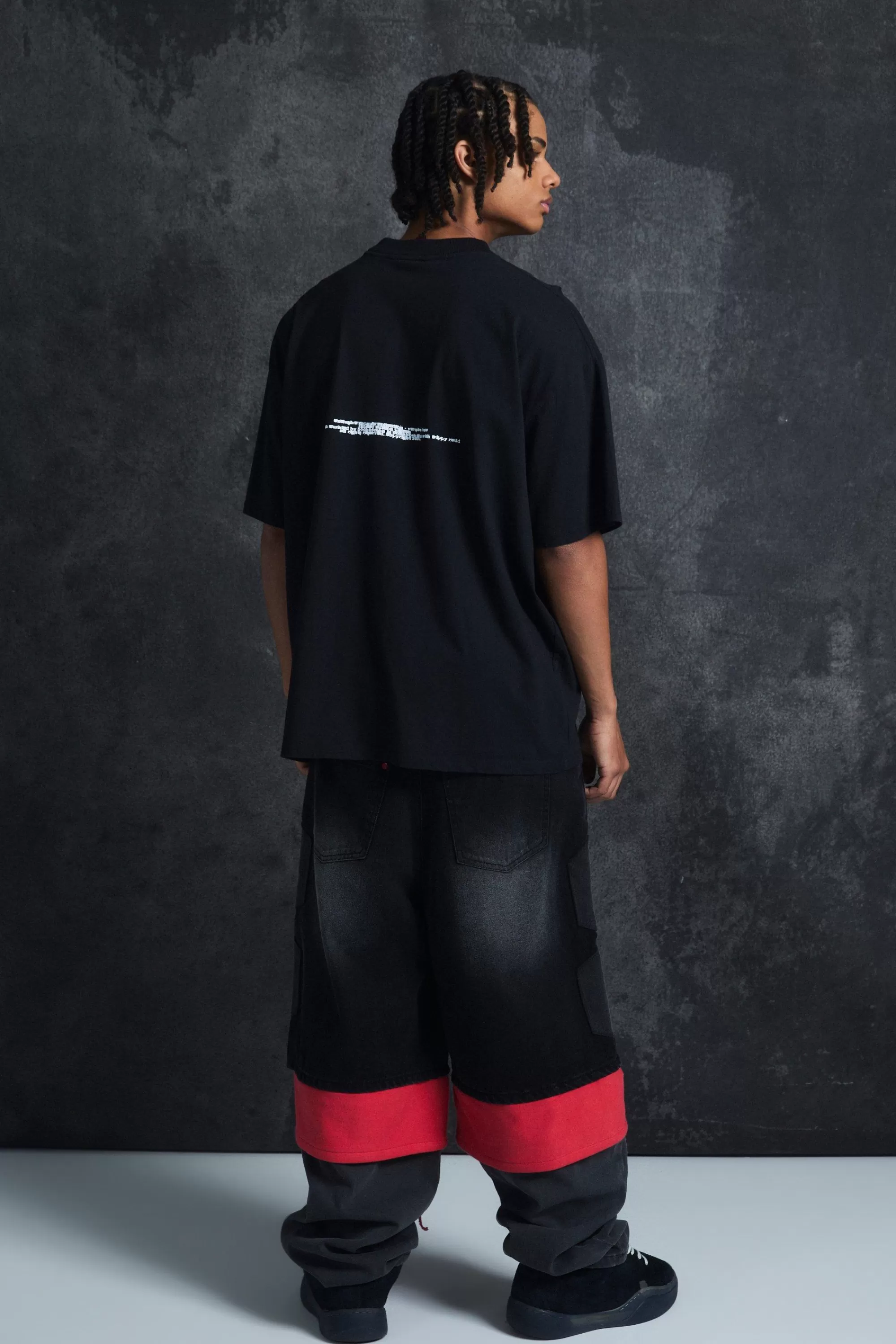 boohooMAN Trippie Redd Oversized Extended Neck Heavyweight Washed Fleur De Lis T-Shirt | UK black Hot