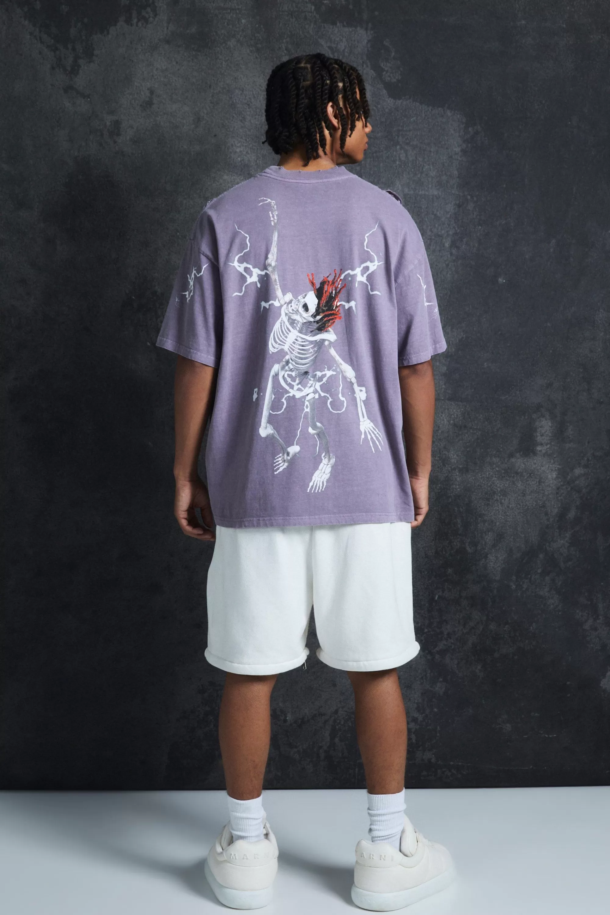 boohooMAN Trippie Redd Oversized Extended Neck Heavyweight Washed Graphic T-shirt | UK purple Best