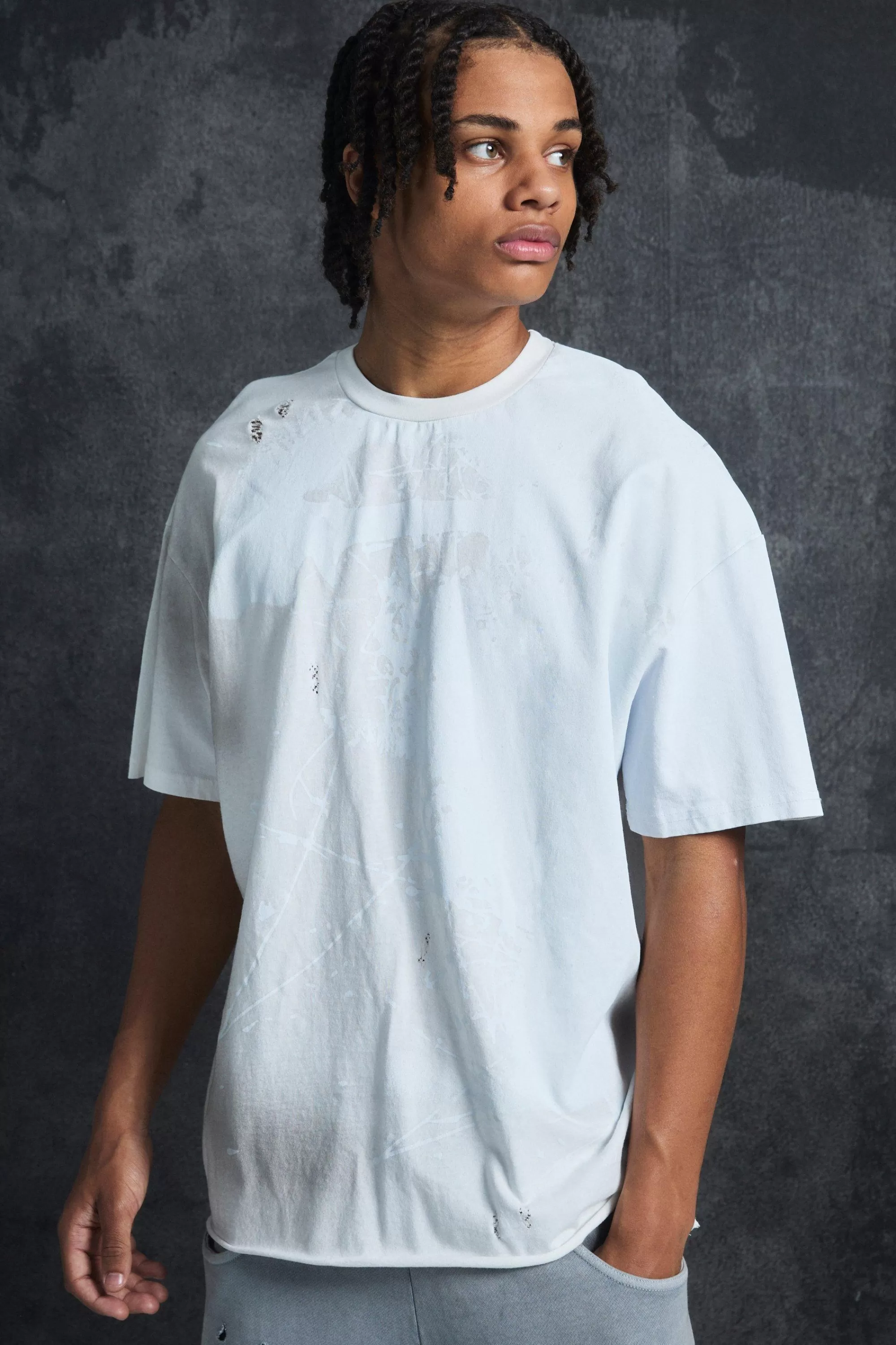 boohooMAN Trippie Redd Oversized Heavy Washed Lips Print T-shirt | UK ecru Best Sale