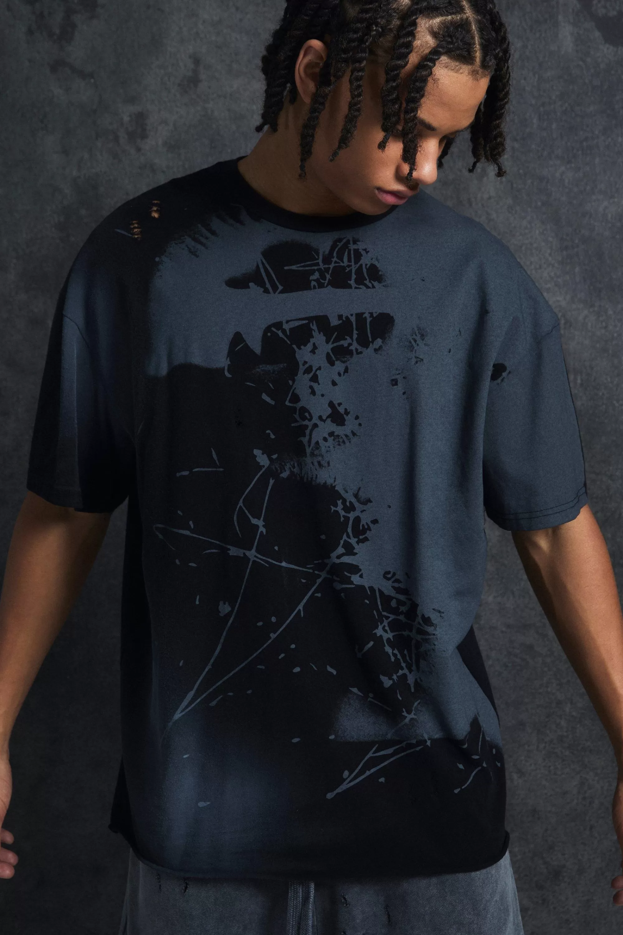 boohooMAN Trippie Redd Oversized Heavy Washed Lips Print T-shirt | UK black Clearance