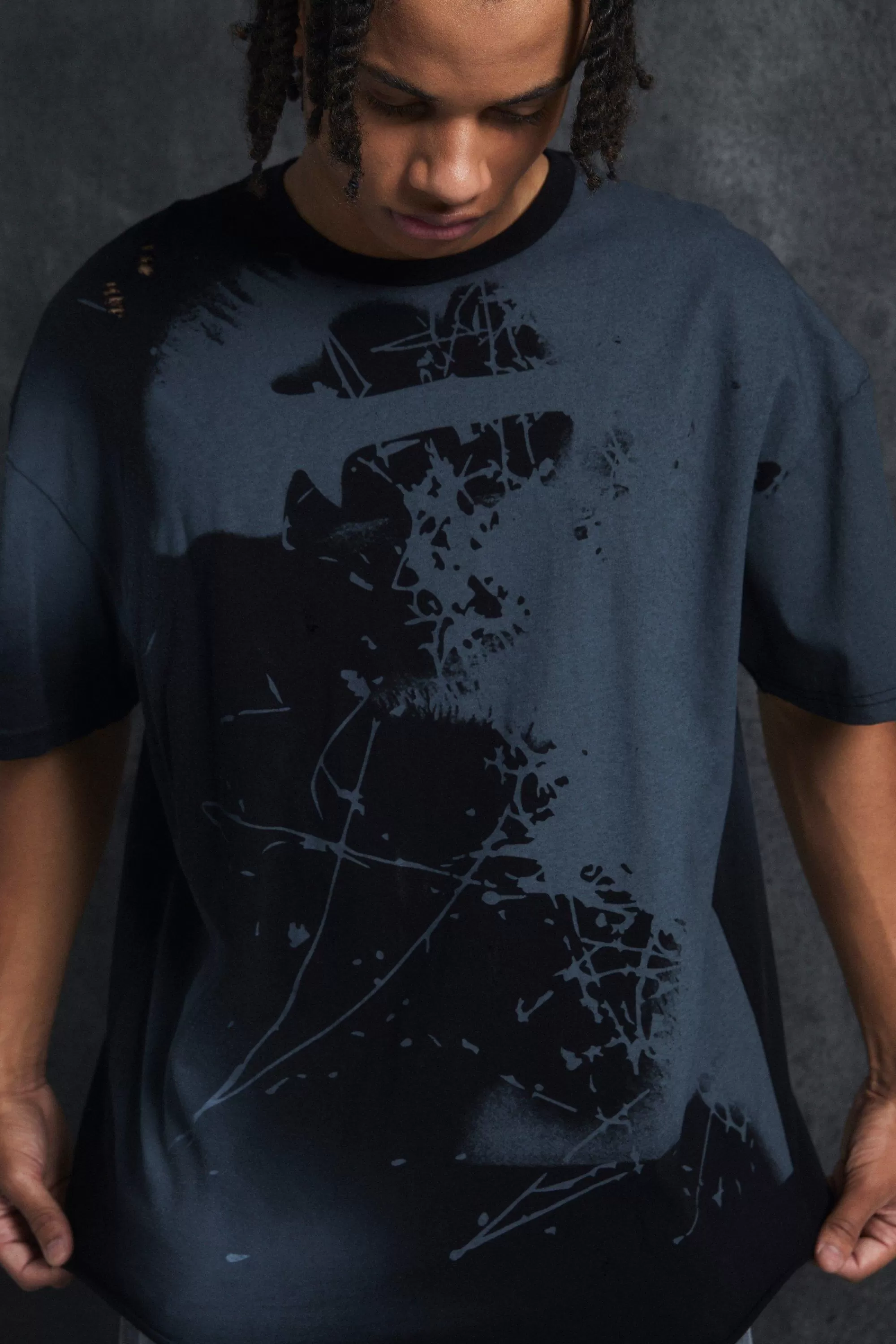 boohooMAN Trippie Redd Oversized Heavy Washed Lips Print T-shirt | UK black Clearance