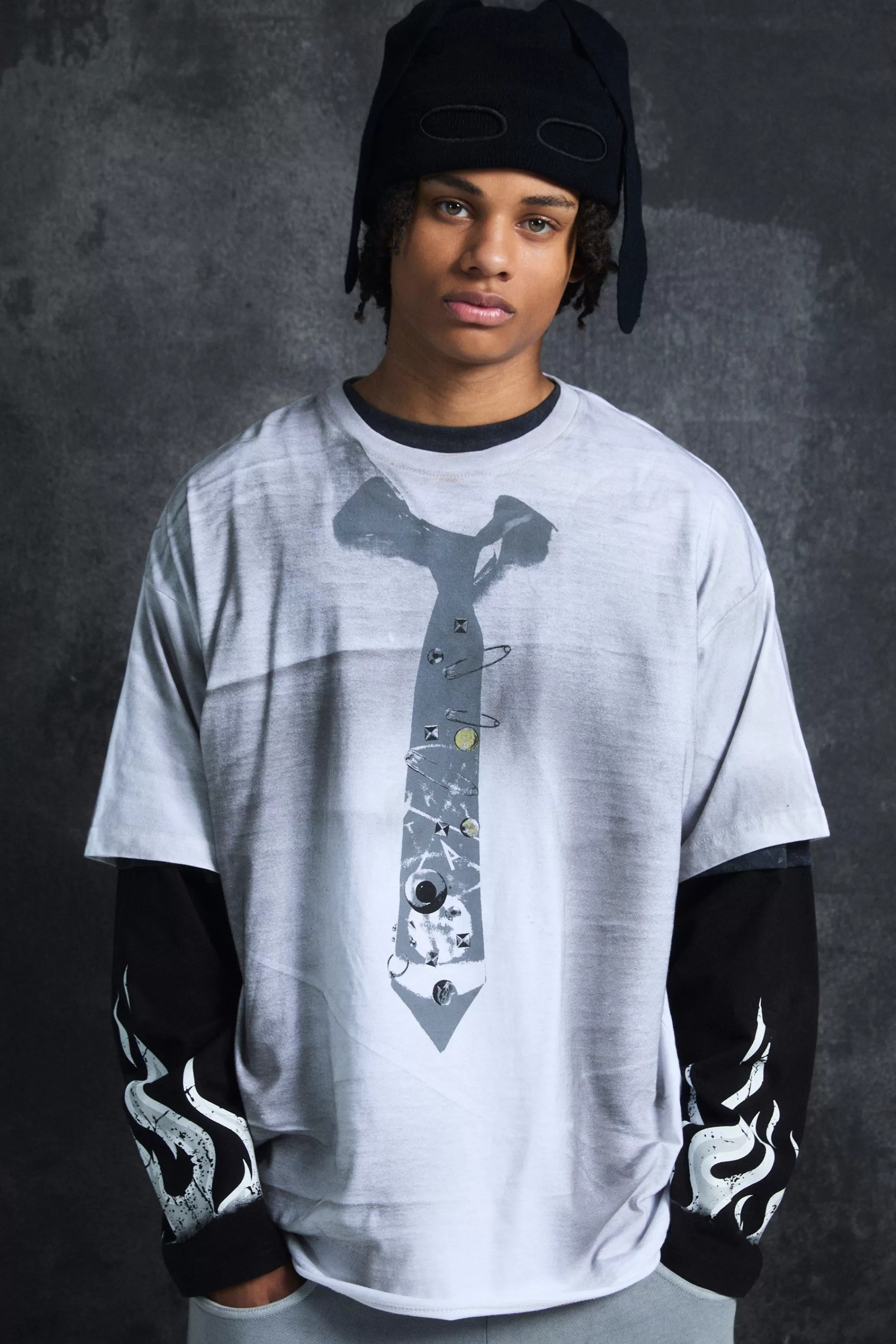 boohooMAN Trippie Redd Oversized Heavy Washed Tie Print T-shirt | UK white Hot