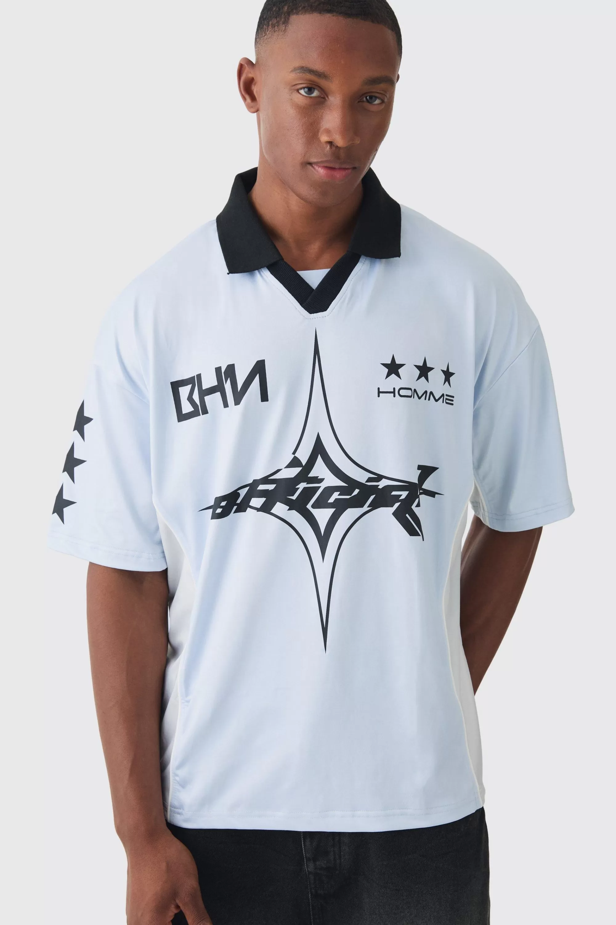 boohooMAN V Neck Official Football Polo | UK light blue Sale