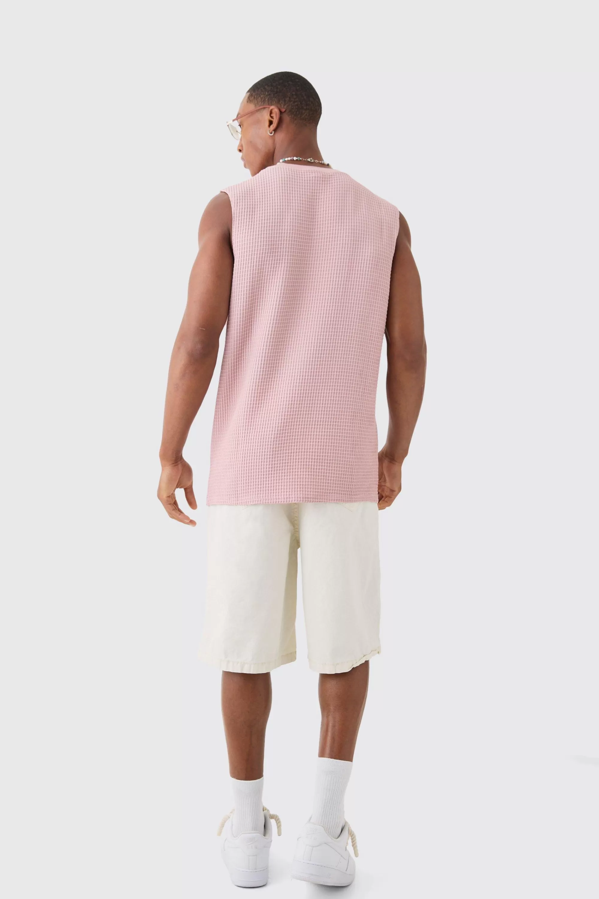 boohooMAN Waffle Tank | UK dusty pink Discount