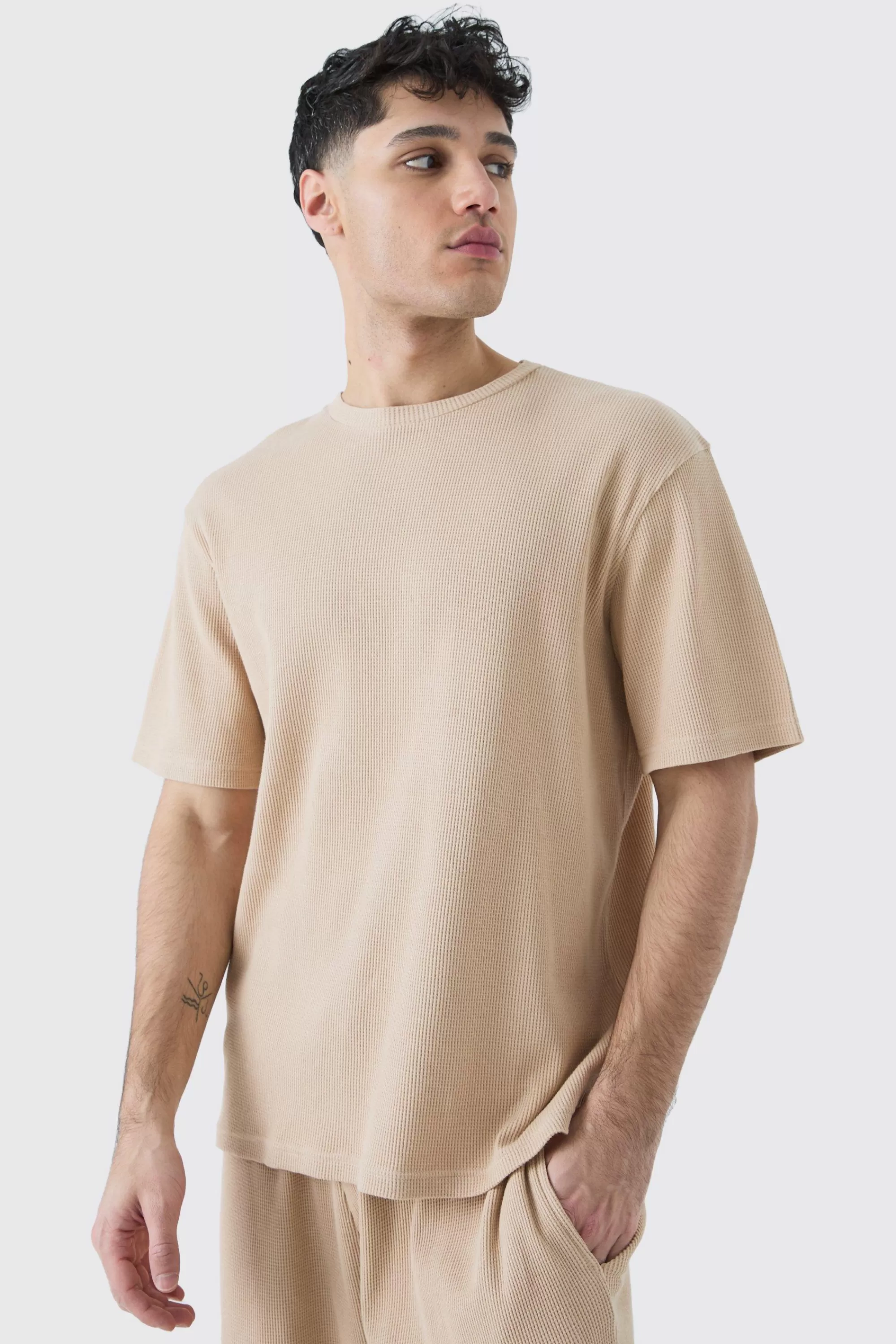 boohooMAN Waffle T-shirt | UK stone Shop