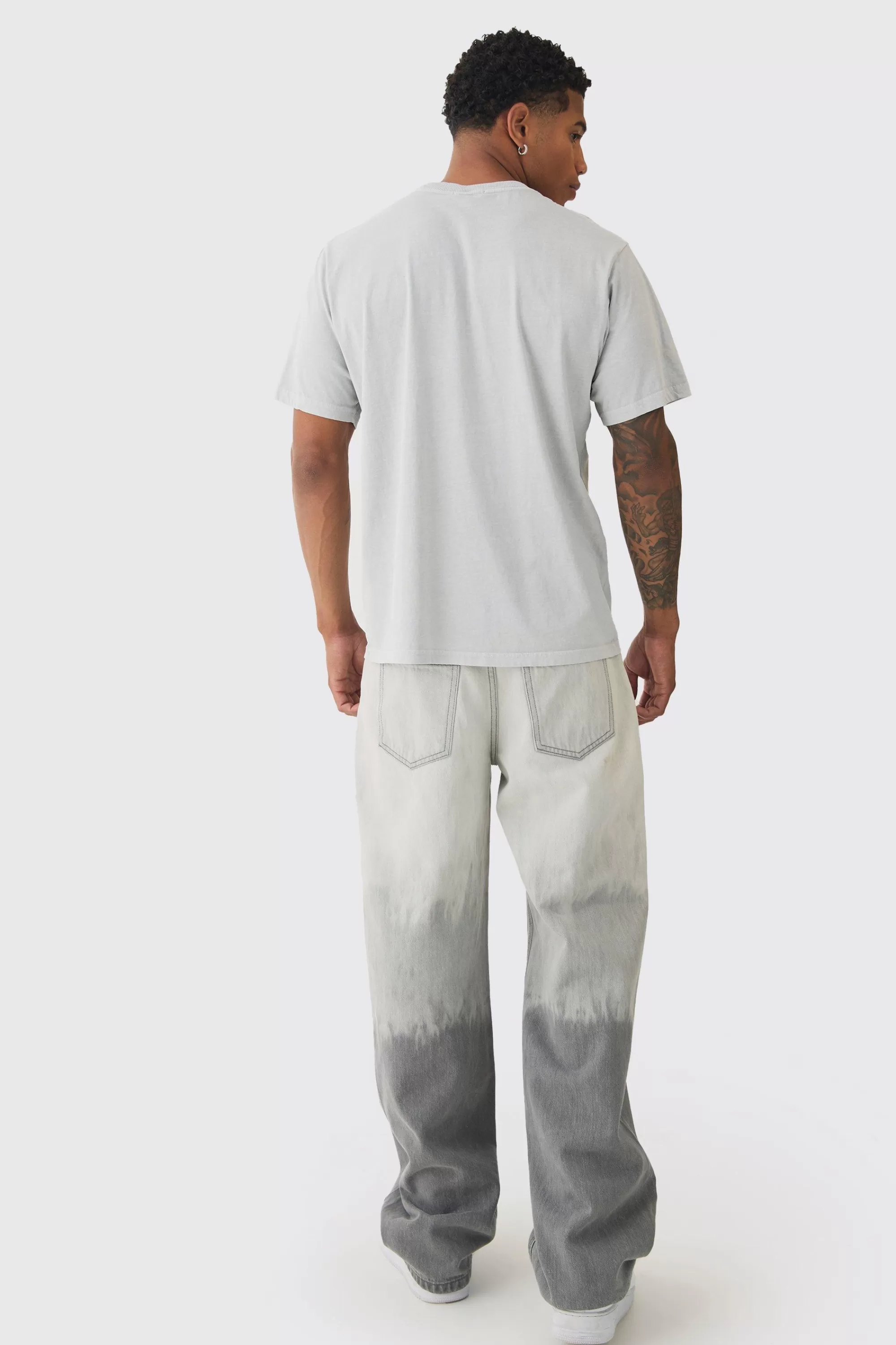 boohooMAN Washed Gothic Printed T-Shirt | UK grey Shop