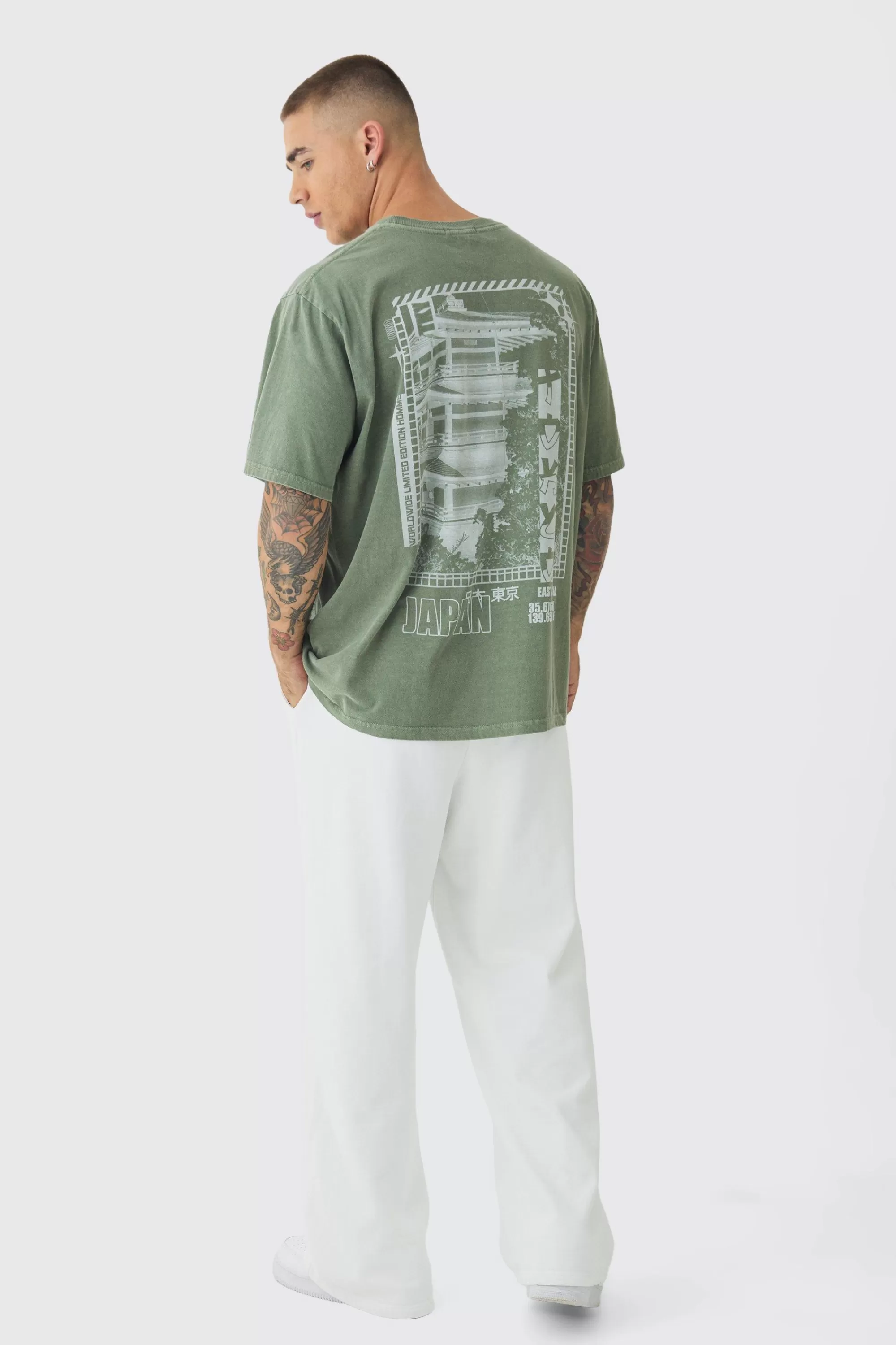 boohooMAN Washed Japan Back Print T-Shirt | UK sage Flash Sale