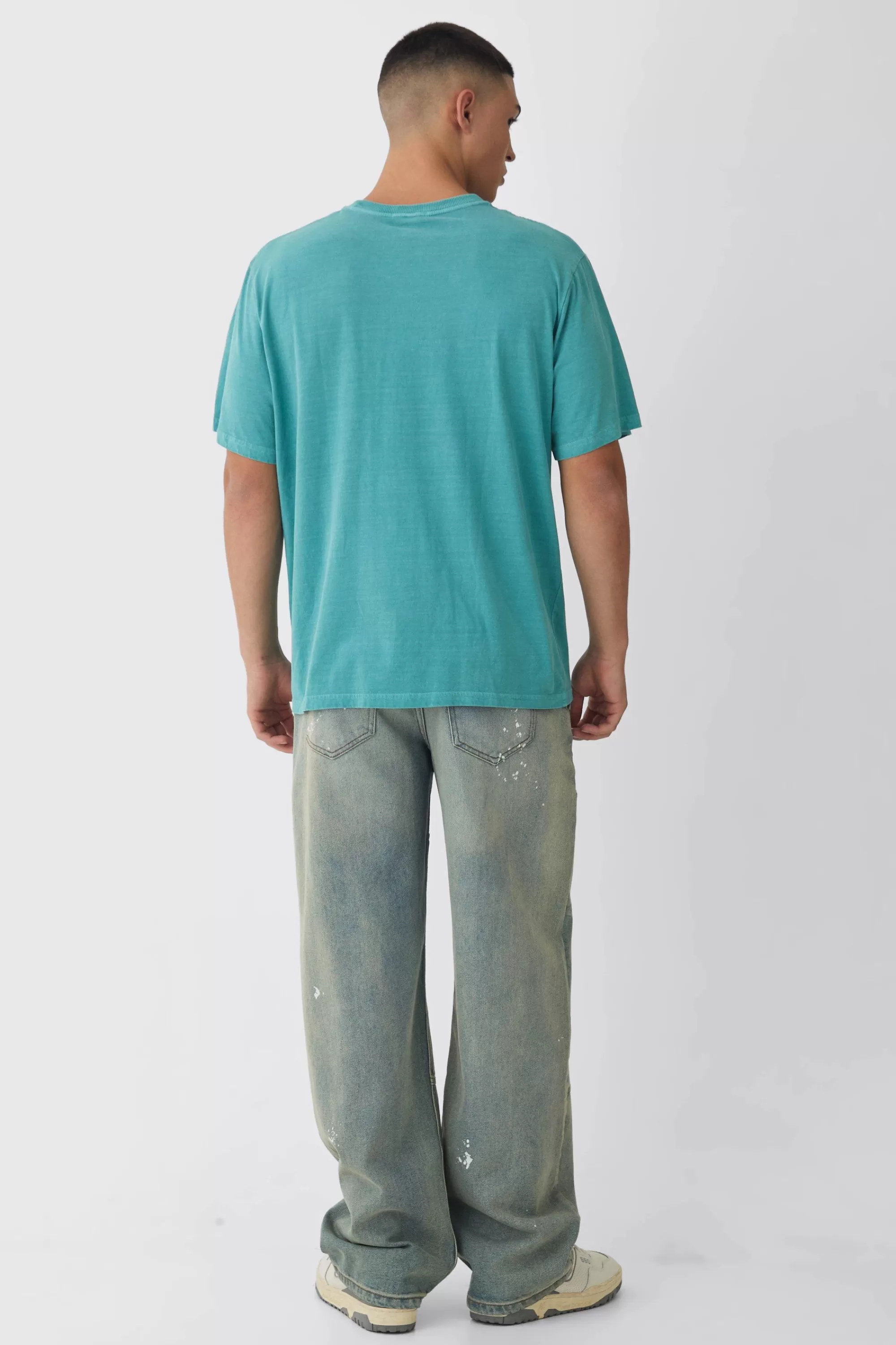 boohooMAN Washed Official Globe Print T-Shirt | UK teal Best Sale