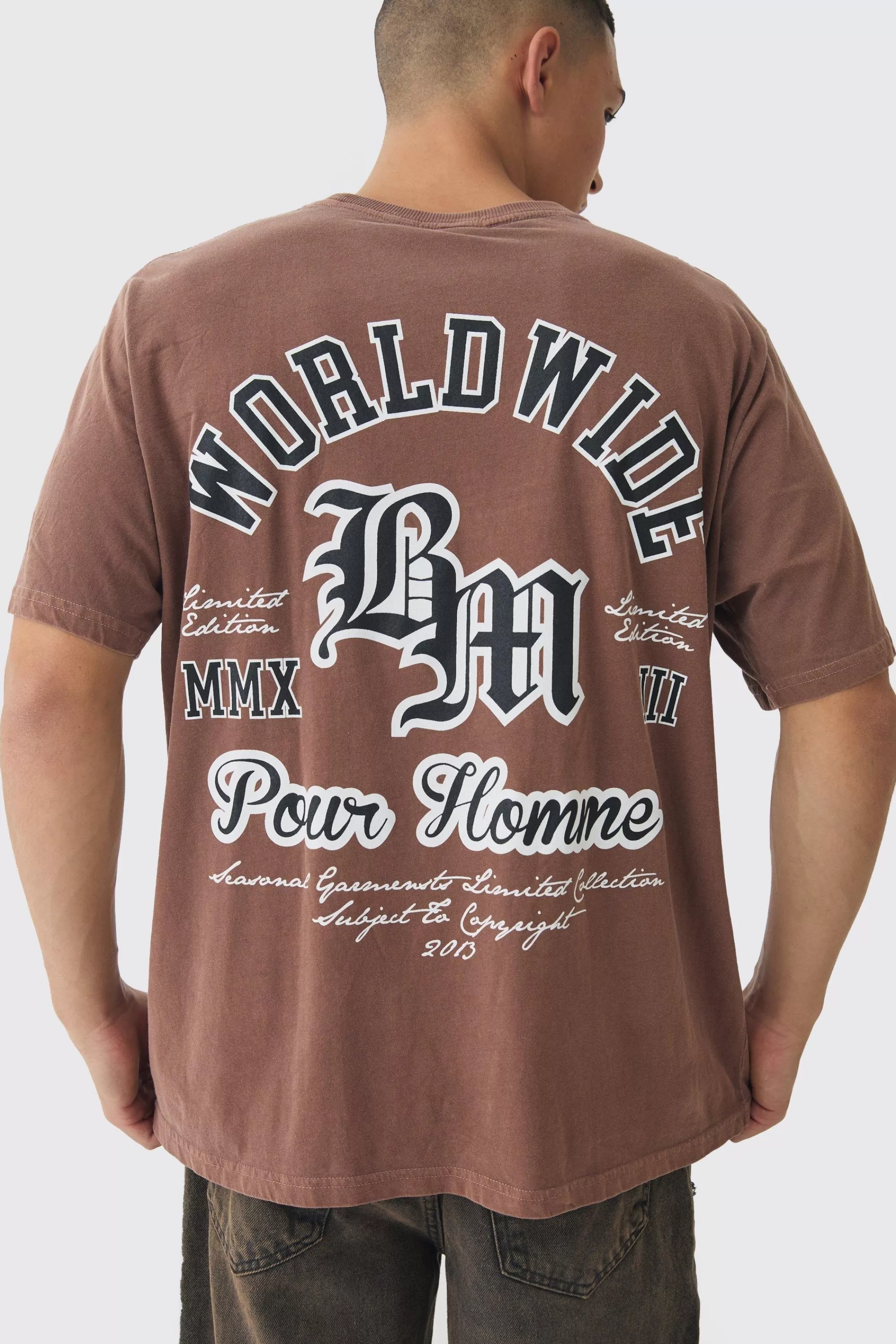 boohooMAN Worldwide BM Back Print T-Shirt | UK chocolate Cheap