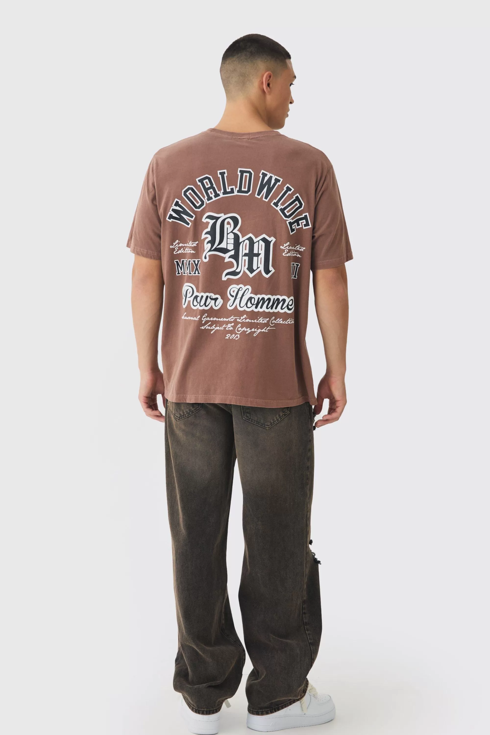 boohooMAN Worldwide BM Back Print T-Shirt | UK chocolate Cheap